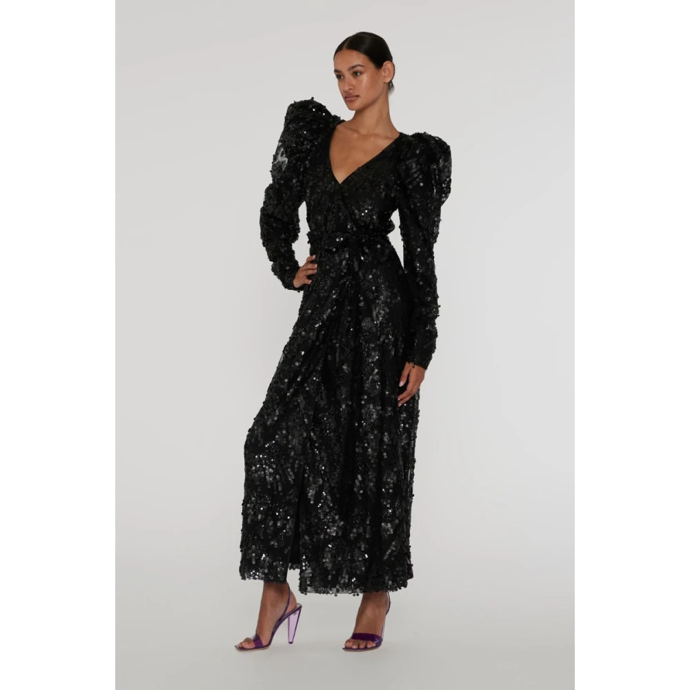 Rotate Birger Christensen Zwarte Pailletten Wrap Jurk V-hals Black Dames