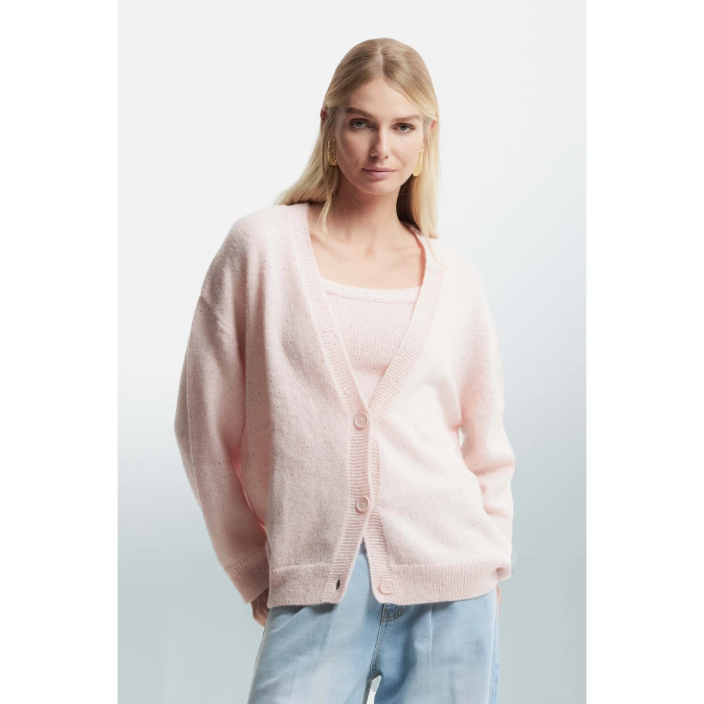 Kocca Zachte wollen blend cardigan met gestippelde details Pink Dames