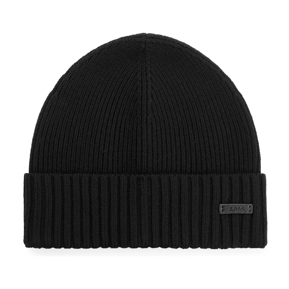 Hugo Men's Black Ribbed Wool Beanie Hat For - Accessories - One Size - Accessories