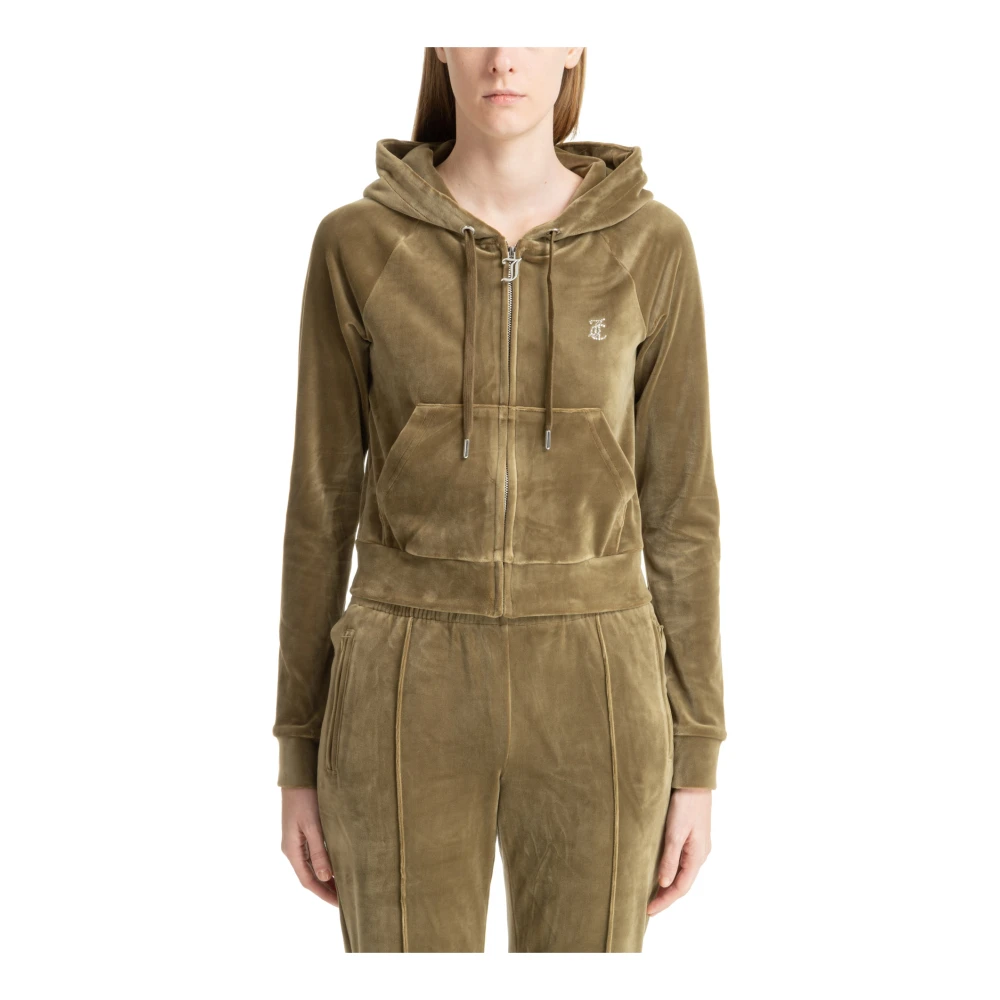 Juicy Couture Effen Logo Hoodie met Trekkoordsluiting Green Dames