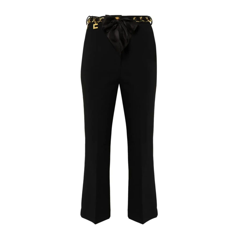 Elisabetta Franchi Uitlopende zwarte broek met ketting en sjaal detail Black Dames