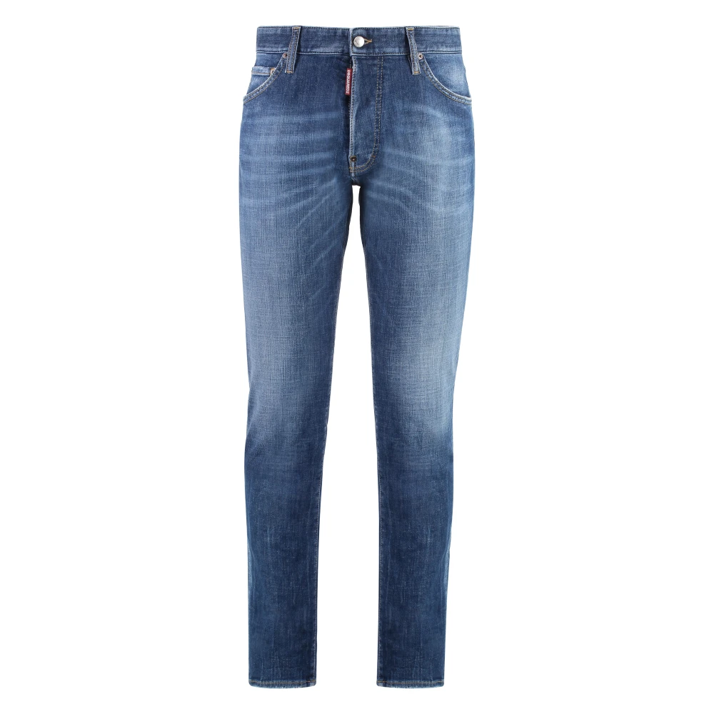 Dsquared2 Klassieke Straight-Leg Katoenen Jeans met Leer Blue Heren