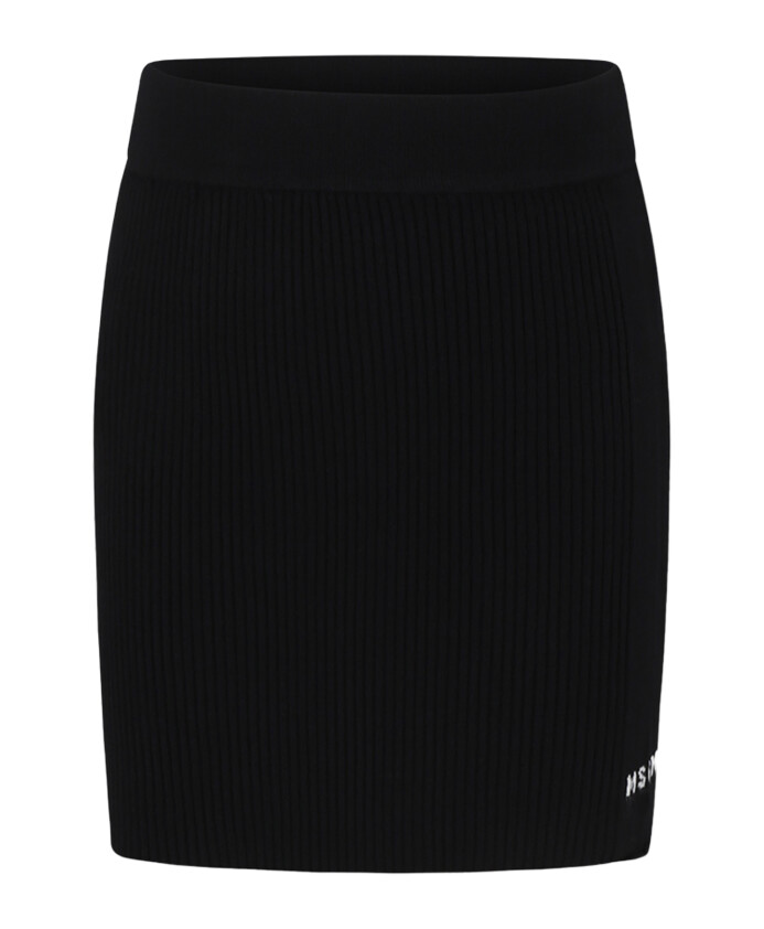 black-ribbed-elastic-waist-skirt