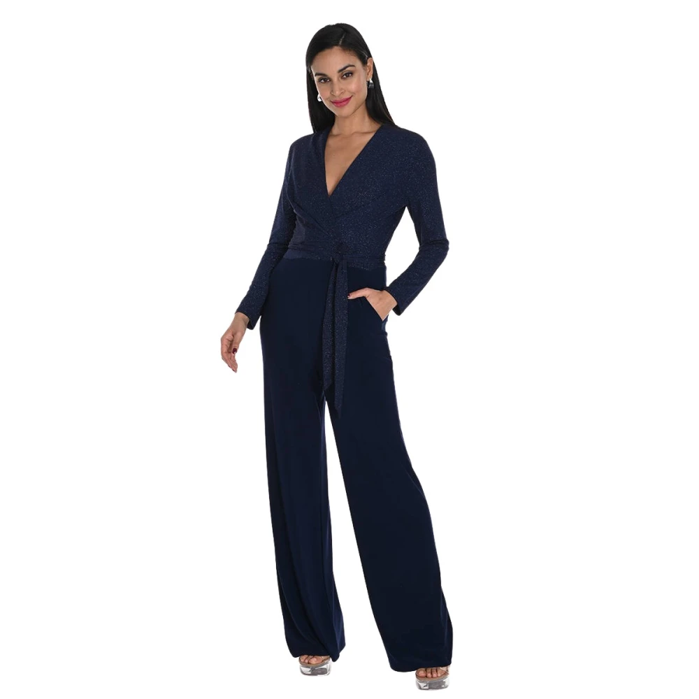 Frank Lyman Metallic Jumpsuit met Lange Mouw Blue Dames