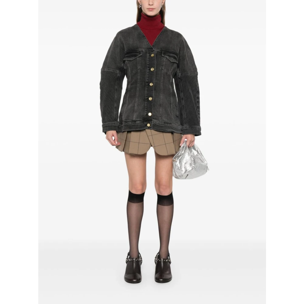 Ganni Zwarte Denim V-Hals Blazer Jas Black Dames