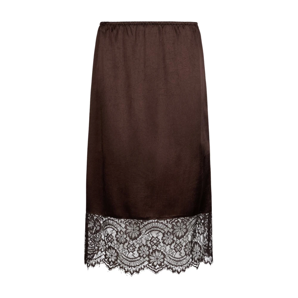 Liu Jo Vrouw Bruin Rokken Dames, S, Satijn, Satijnen Midi Rok Met Kantdetails