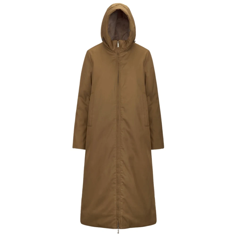 K-way Gewatteerde lange jas in twill bont Brown Dames
