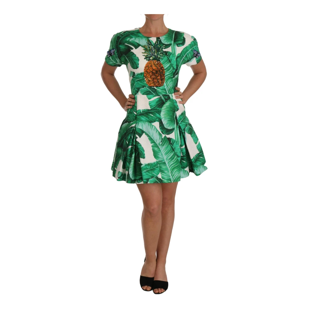 Dolce & Gabbana Women's Green Banana Leaf Crystal Dress
