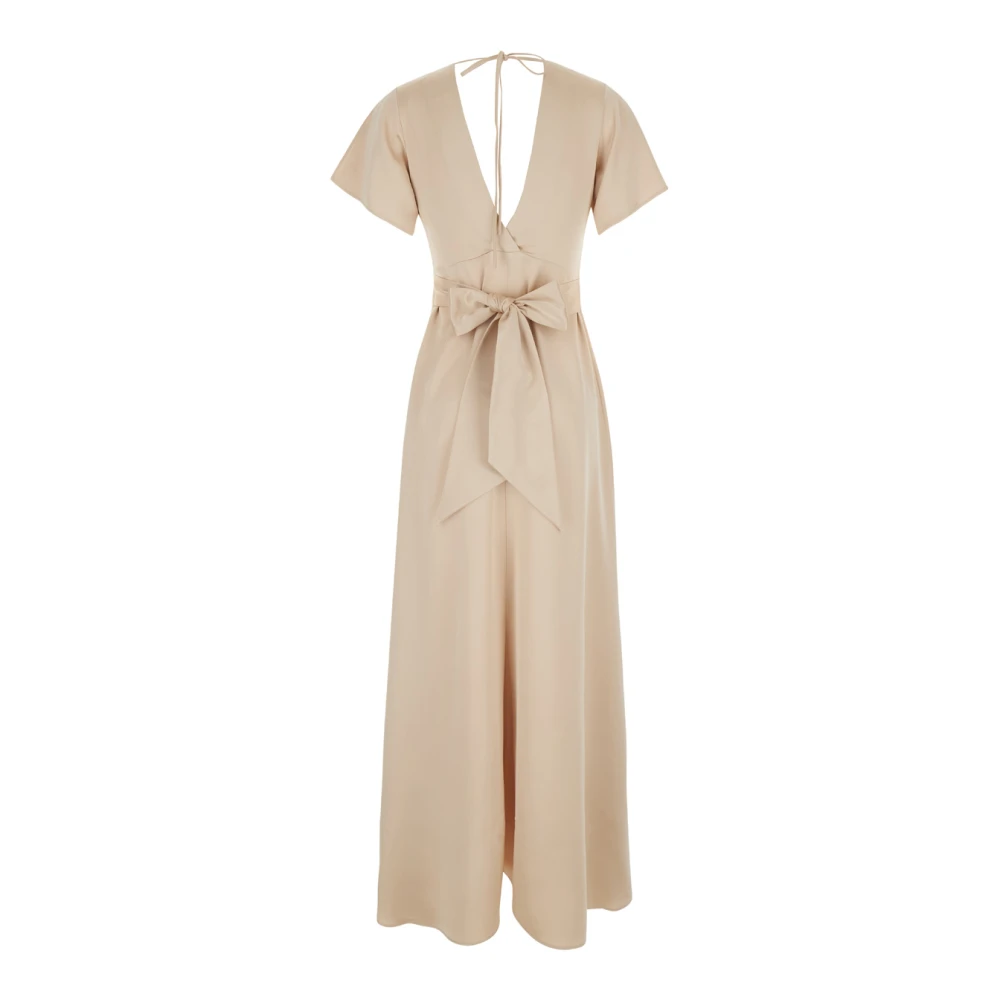 Plain Units Beige Korte Mouw Lange Jurk Beige Dames