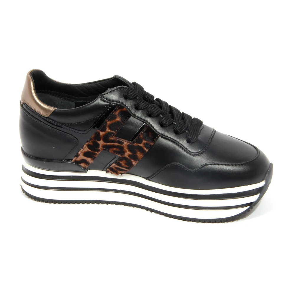 Hogan Midi Platform Veterschoenen met Cavallino Inzetstukken Dames Schoenen Zwart