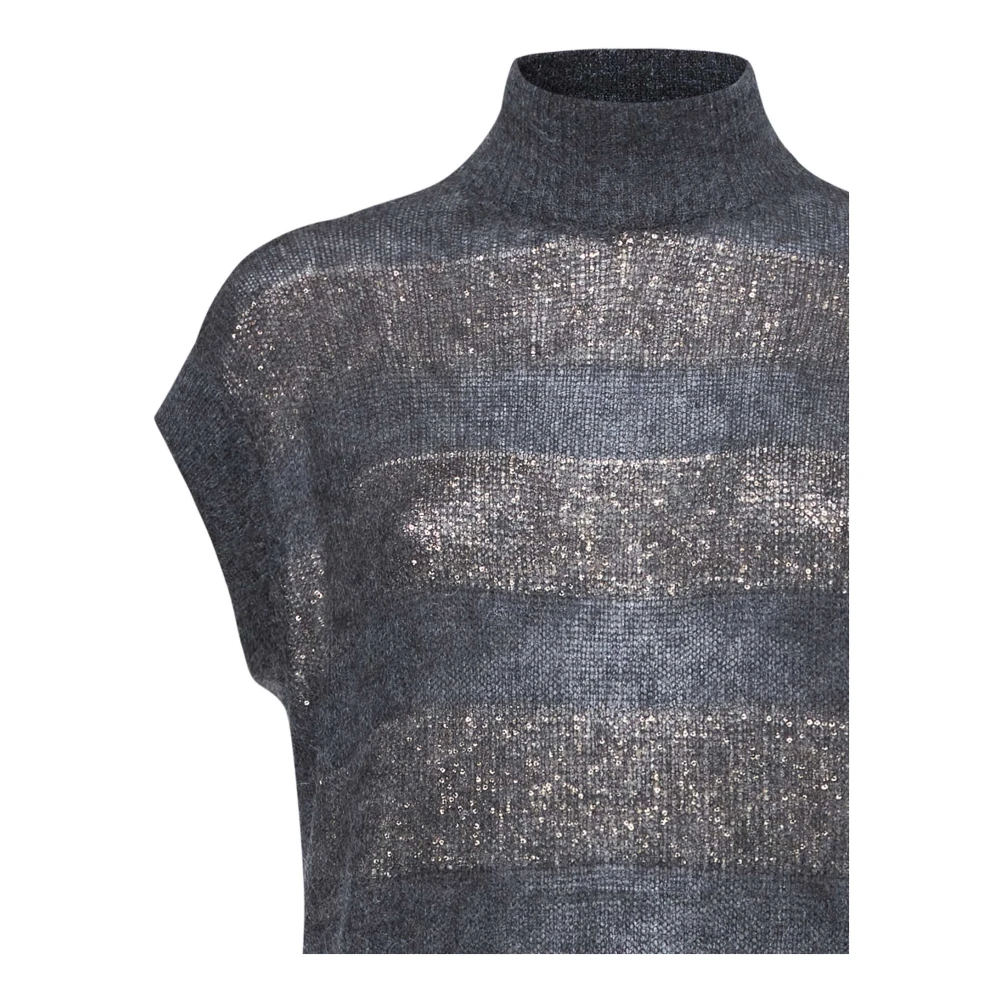 BRUNELLO CUCINELLI Gestreepte Paillet Sweater Grijs Gray Dames