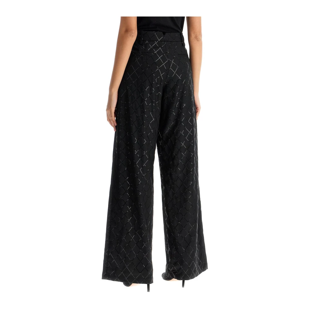Rotate Birger Christensen Diamond Sequin Wide Leg Pants Black Dames