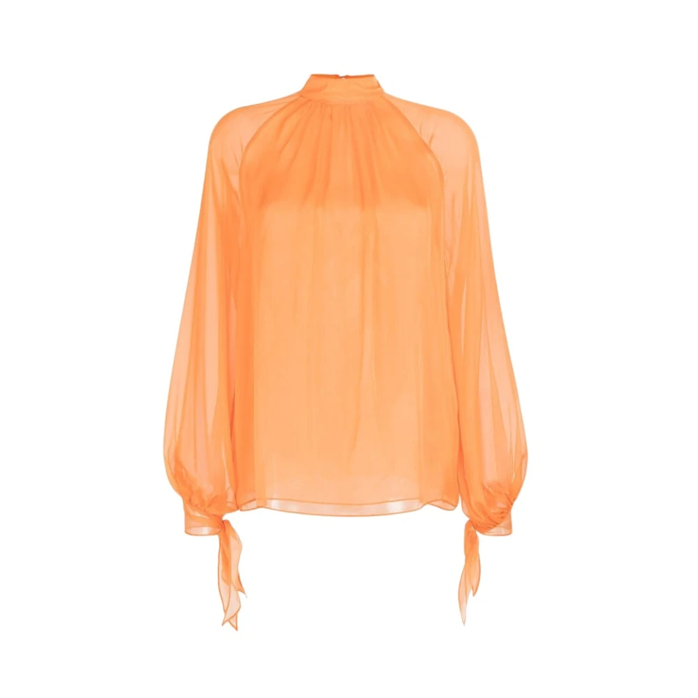 Roberto Cavalli Women's Orange Semi-Sheer Silk Blouse