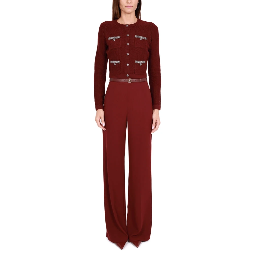 Elisabetta Franchi Bordeaux Bouclé Cardigan met kralenzakken Red Dames