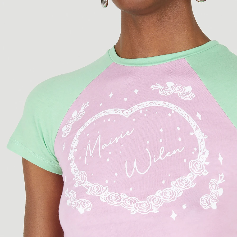 Maisie Wilen Tweekleurig T-shirt met logo print Pink Dames