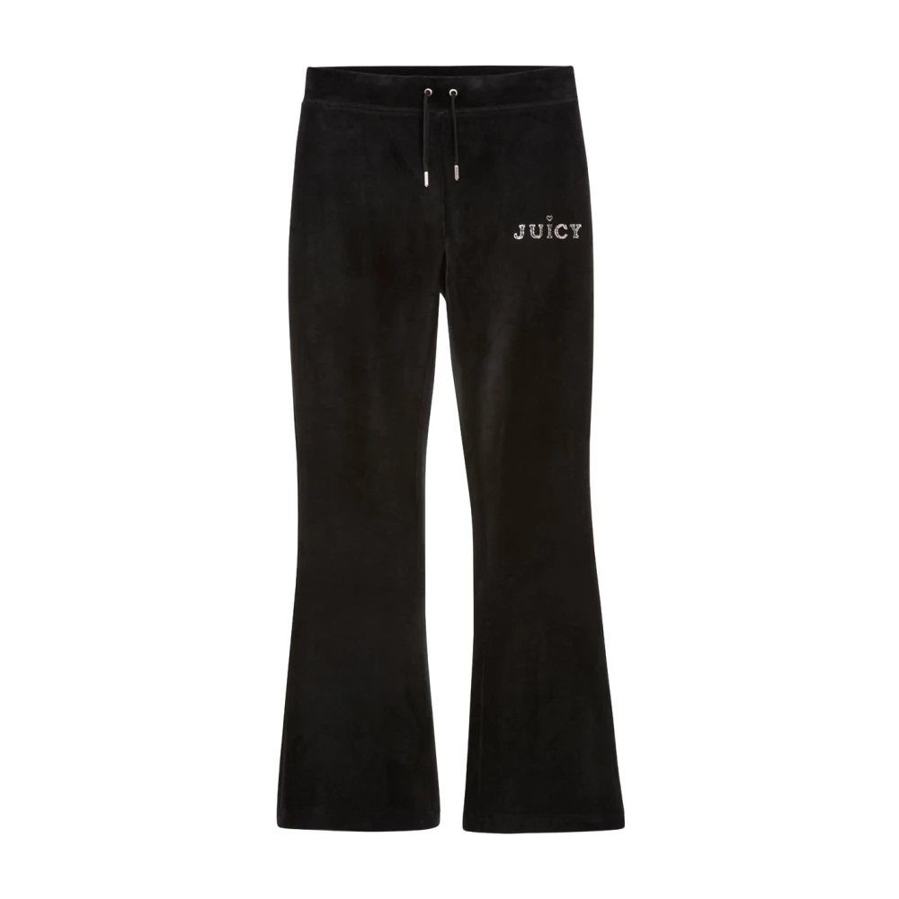 Juicy Couture Zwarte Velours Flare Broek Regal Diamanté Black Dames