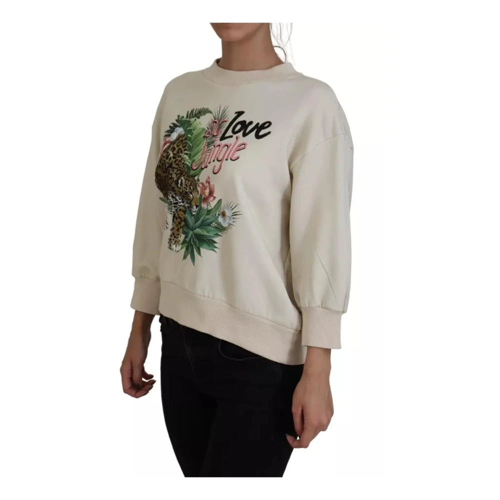 Dolce & Gabbana Jungle Print Beige Katoenen Trui Beige Dames