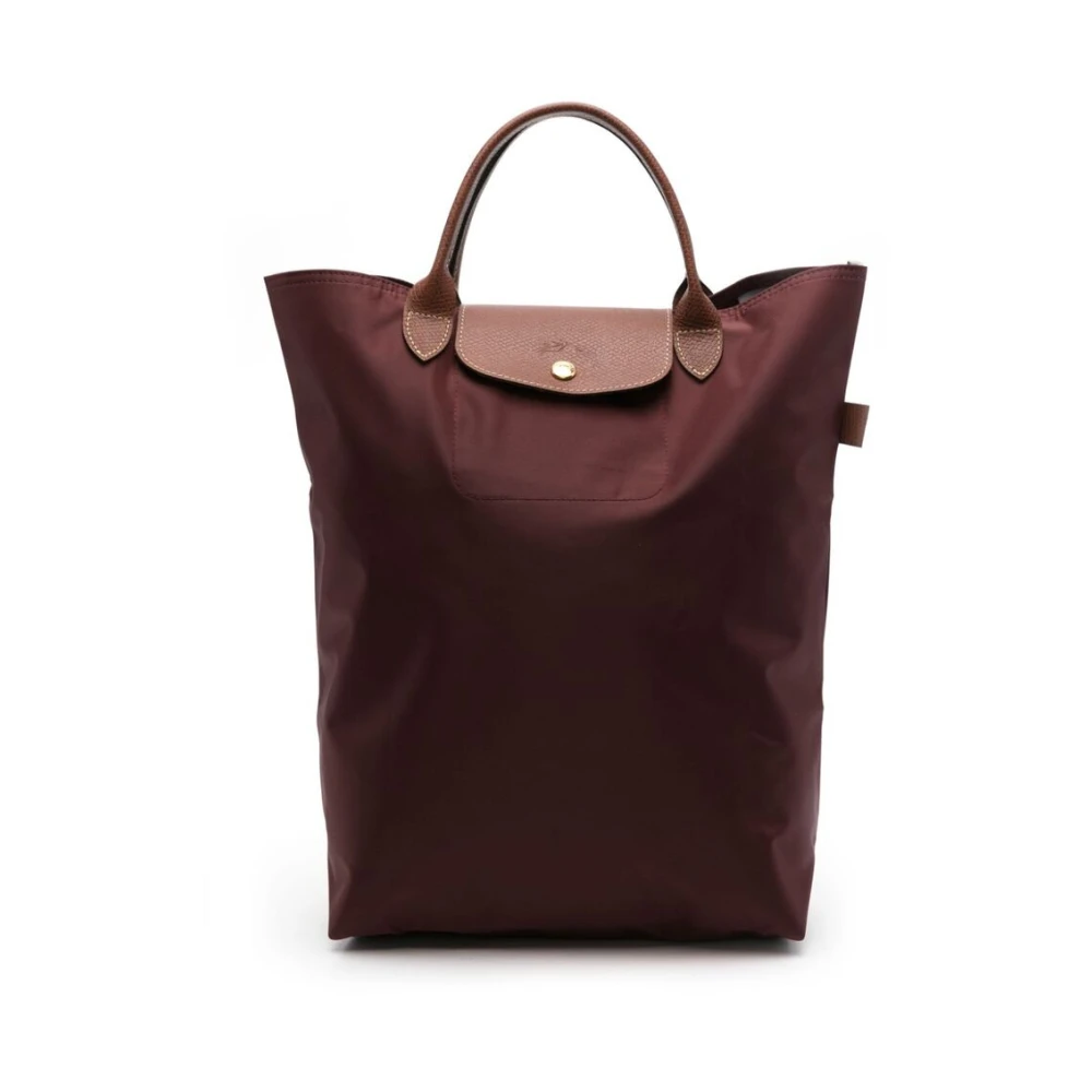 Longchamp Opvouwbare Donkerpaarse Bruine Handtas met Reliëf Logo Purple Dames