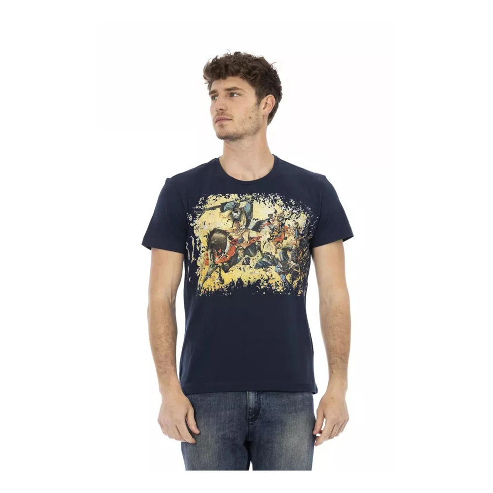 Trussardi Men's Blue Cotton T-Shirt With Front Print - T-Shirts - M- Tops