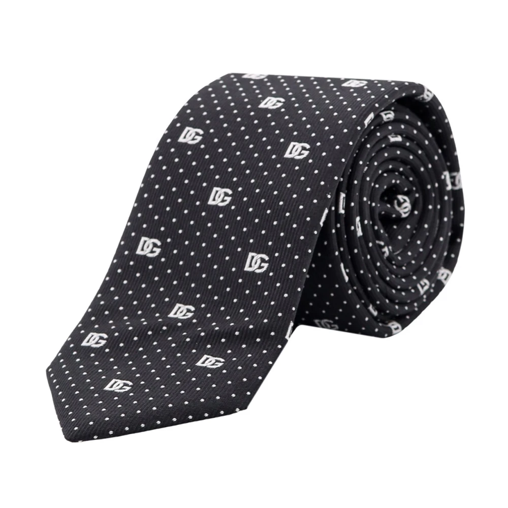 Dolce & Gabbana Zijden stropdas met logo Black Heren