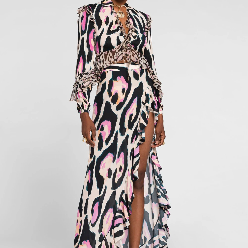 Roberto Cavalli Jaguar-Print Asymmetrische Maxi Rok Multicolor Dames