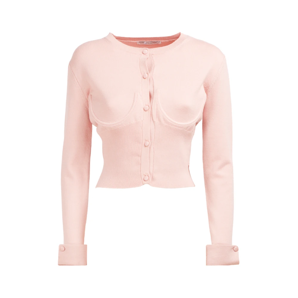 Mar De Margaritas Geribbelde Crop Sweater met knoopsluiting Pink Dames