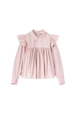 Oxford Stripe Frill Blouse