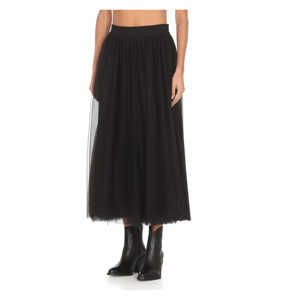 Fabiana Filippi Zwarte Tule Rok Elastische Taille Wijd uitlopend Black Dames