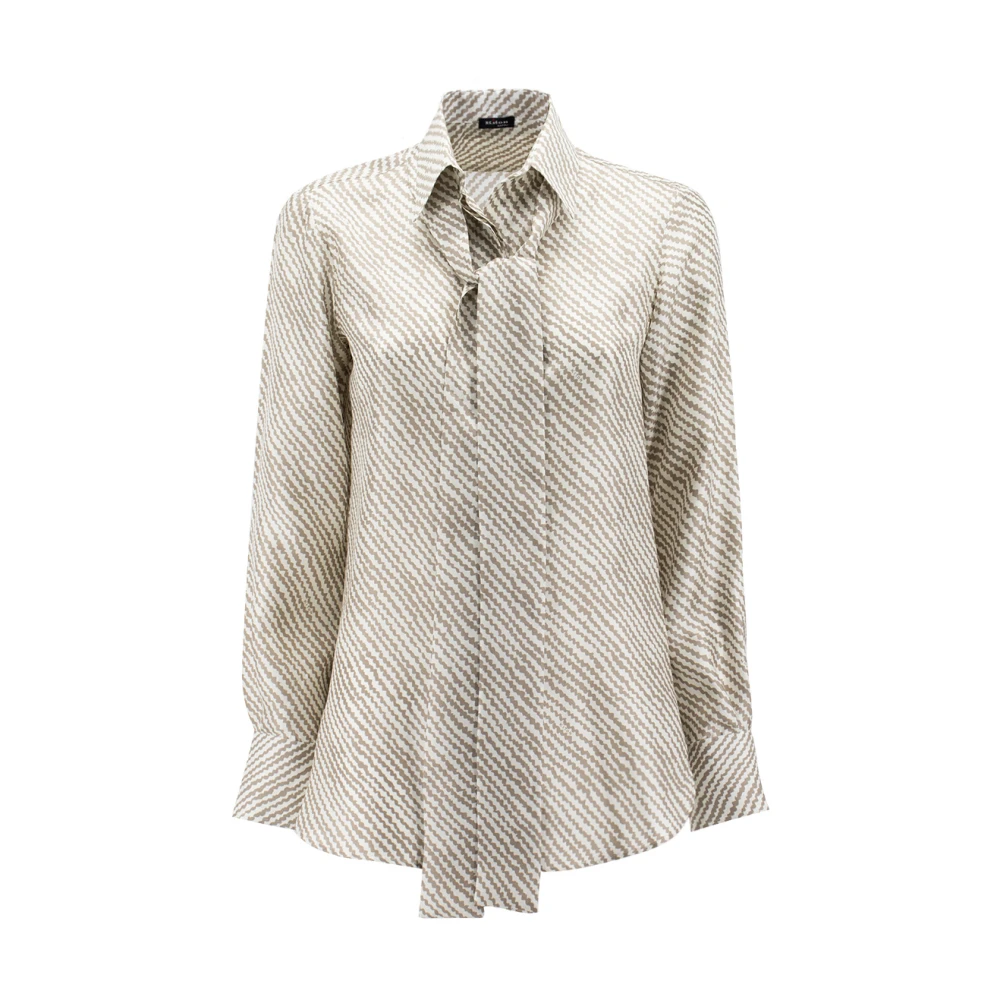 Kiton Silketryckt Blus med Maskulin-Feminin Design Beige, Dam