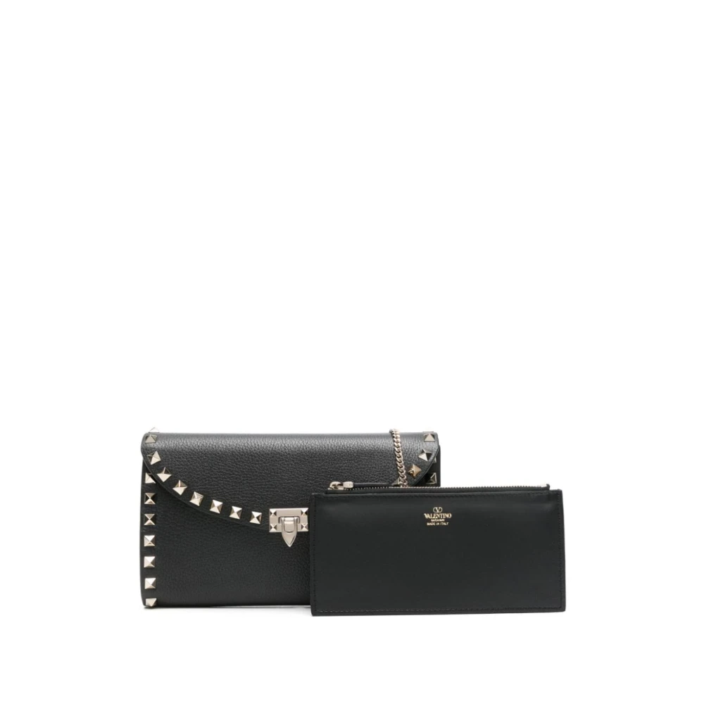 Valentino Garavani Zwarte Leren Studs Ketting Portemonnee Black Dames