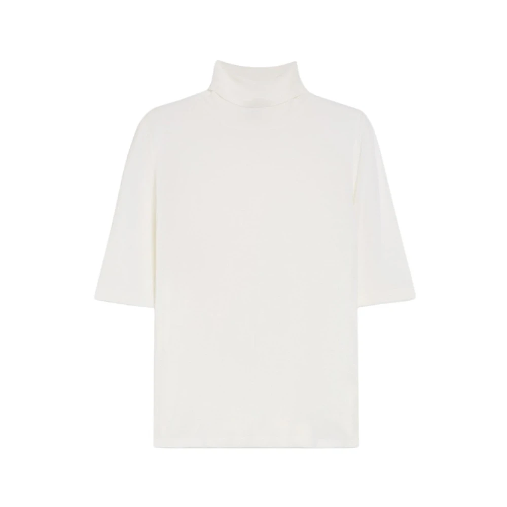 Max Mara Minimalistisk Stickad Tröja med Hög Krage White, Dam