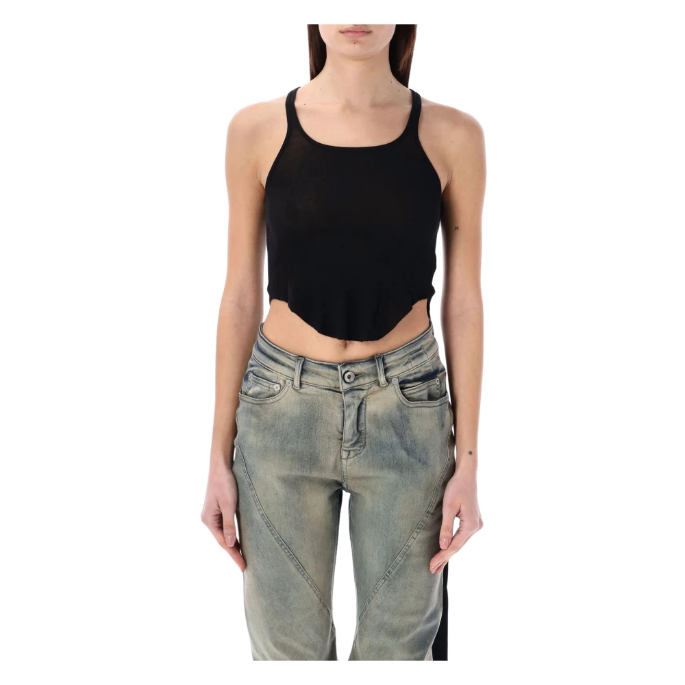 Rick Owens Zwart Cropped Tank Top Aw24 Black Dames