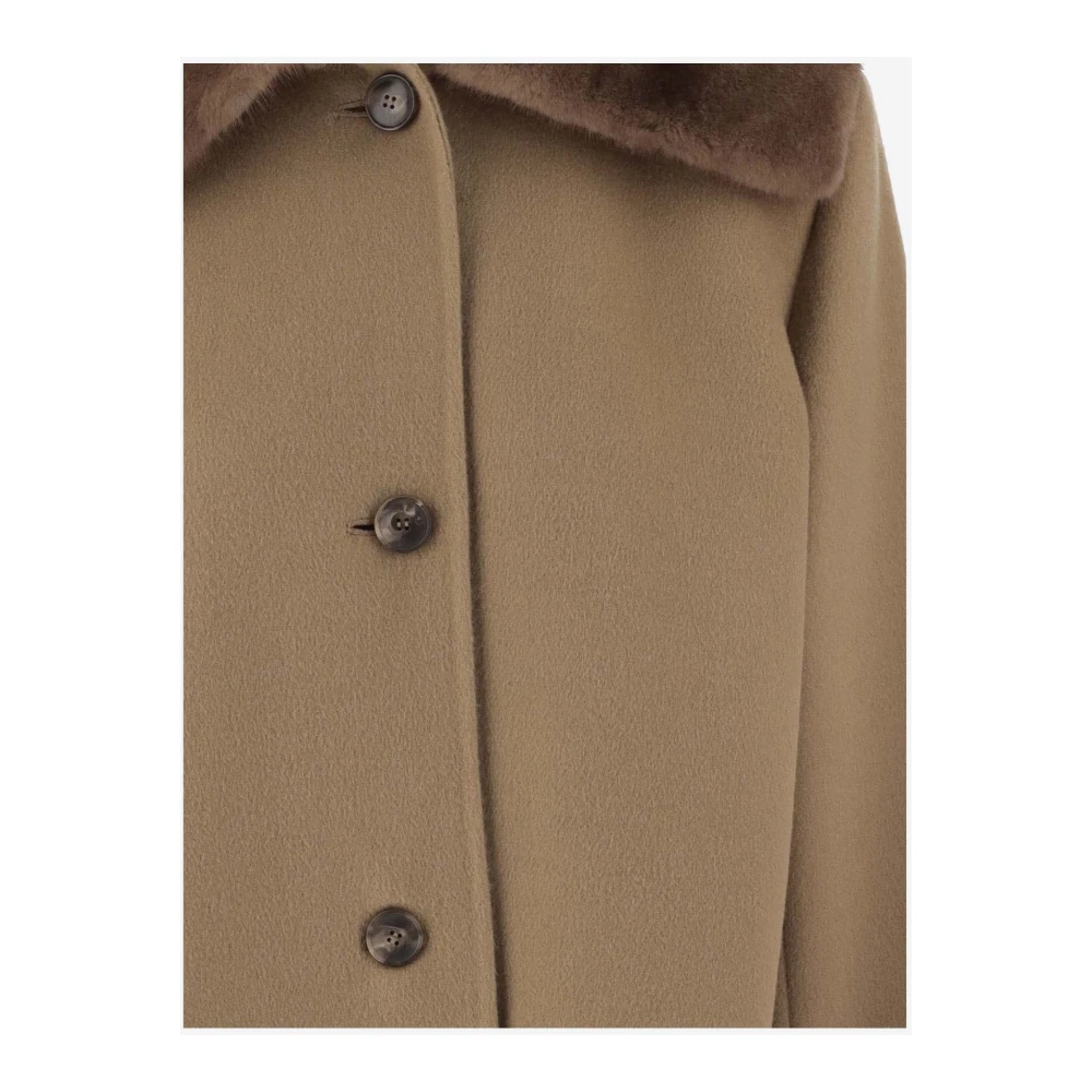 Yves Salomon Wol & Kasjmier Lange Jas met Mink Kraag Beige Dames