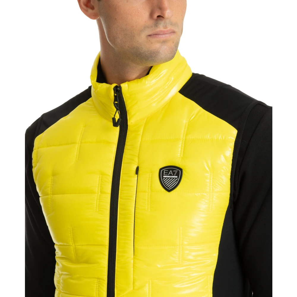 Emporio Armani EA7 Multikleur Rits Vest met Logo Zakken Yellow Heren
