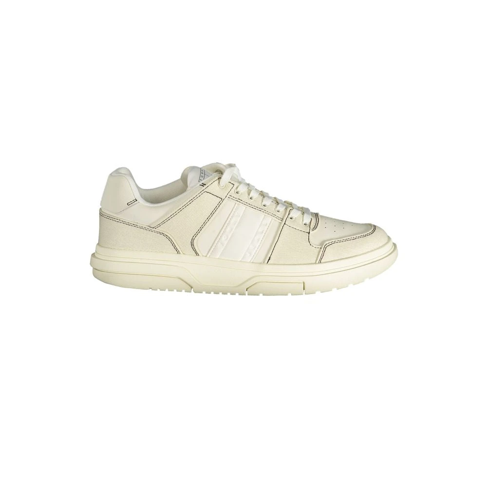 Tommy Hilfiger Men's White Polyester Sneakers With Lace-Up, Contrast Details, Logo