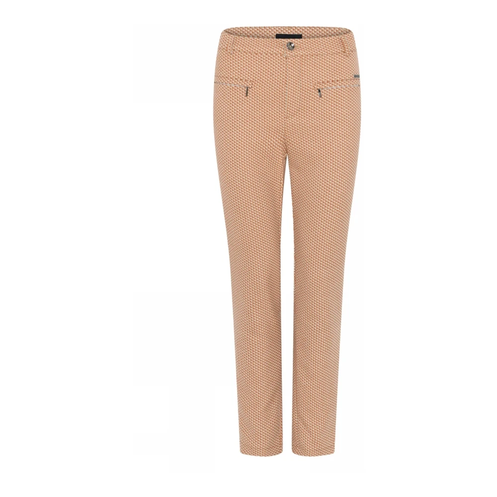 C.ro Women's Beige Jacquard Zipper Orange Trousers - Slim-Fit Trousers - 2XL - Trousers