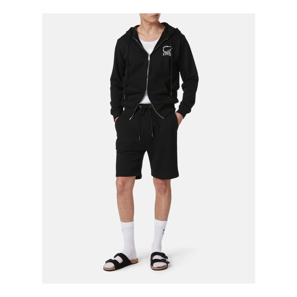 Iceberg Zwarte slim fit katoenen sweatshirt met logoborduursel Black Heren