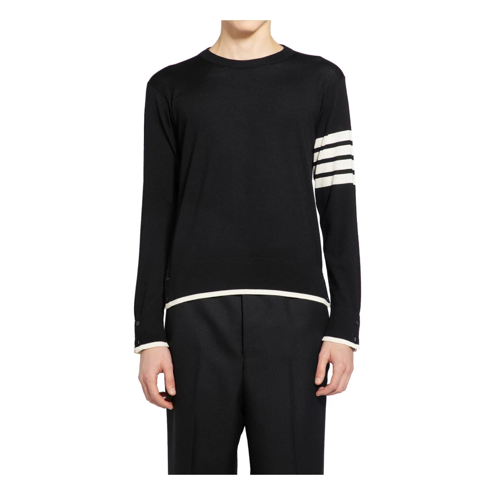 Thom Browne Zwarte Merinowol Trui Met Ronde Hals Black Heren