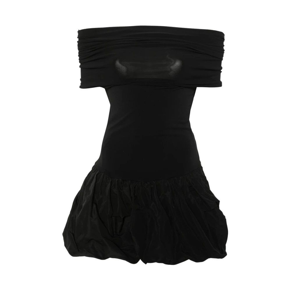 Anna October Zwarte Off-Shoulder Jurk met Gerimpeld Bovenlijf Black Dames