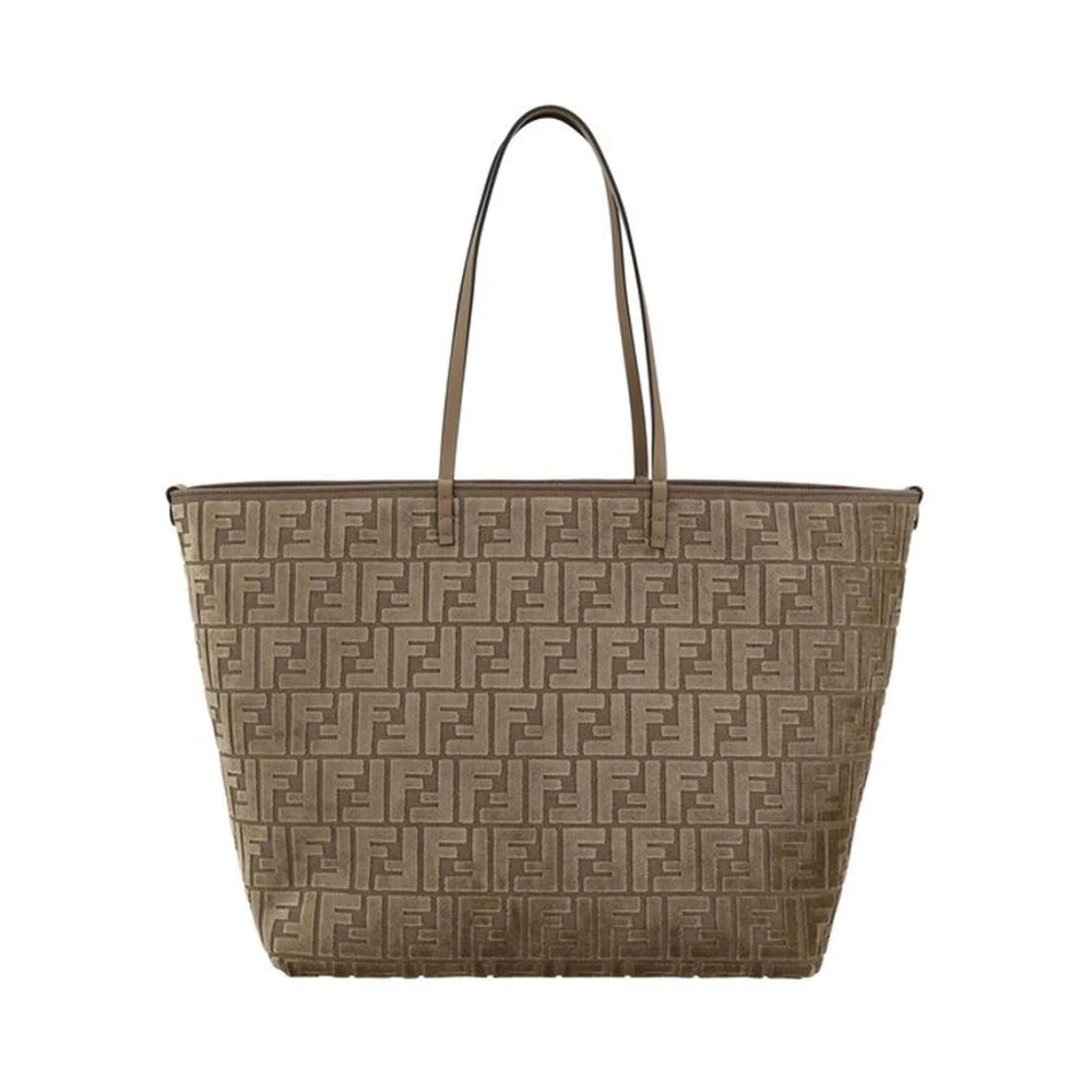 Fendi Chenille Tote Bag met leren handvatten Brown Dames