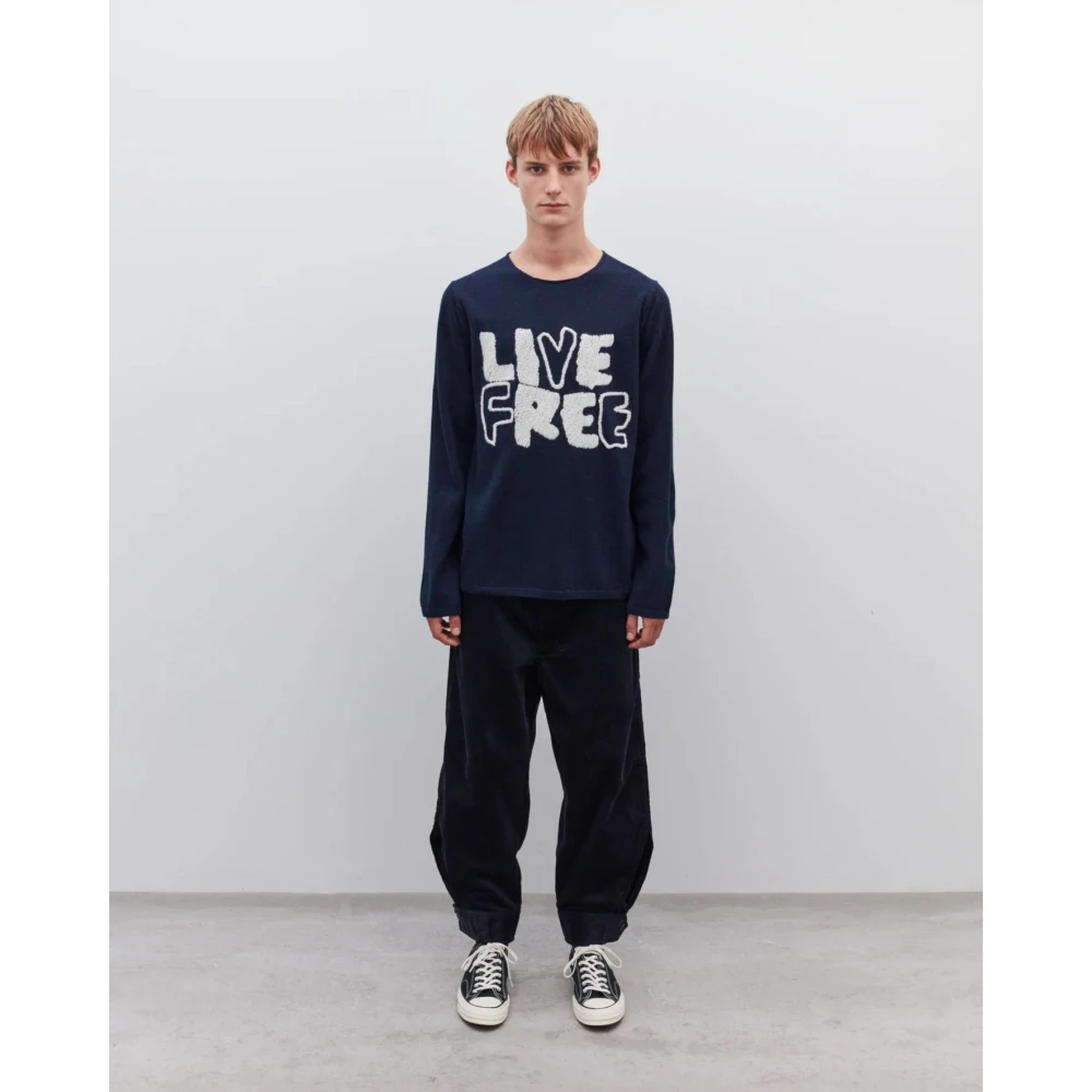 Comme des Garçons Geborduurde Navy Sweatshirt Live Free Blue Heren