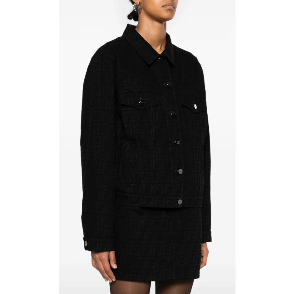 Fendi Zwarte Denimjack met FF Motief Black Dames