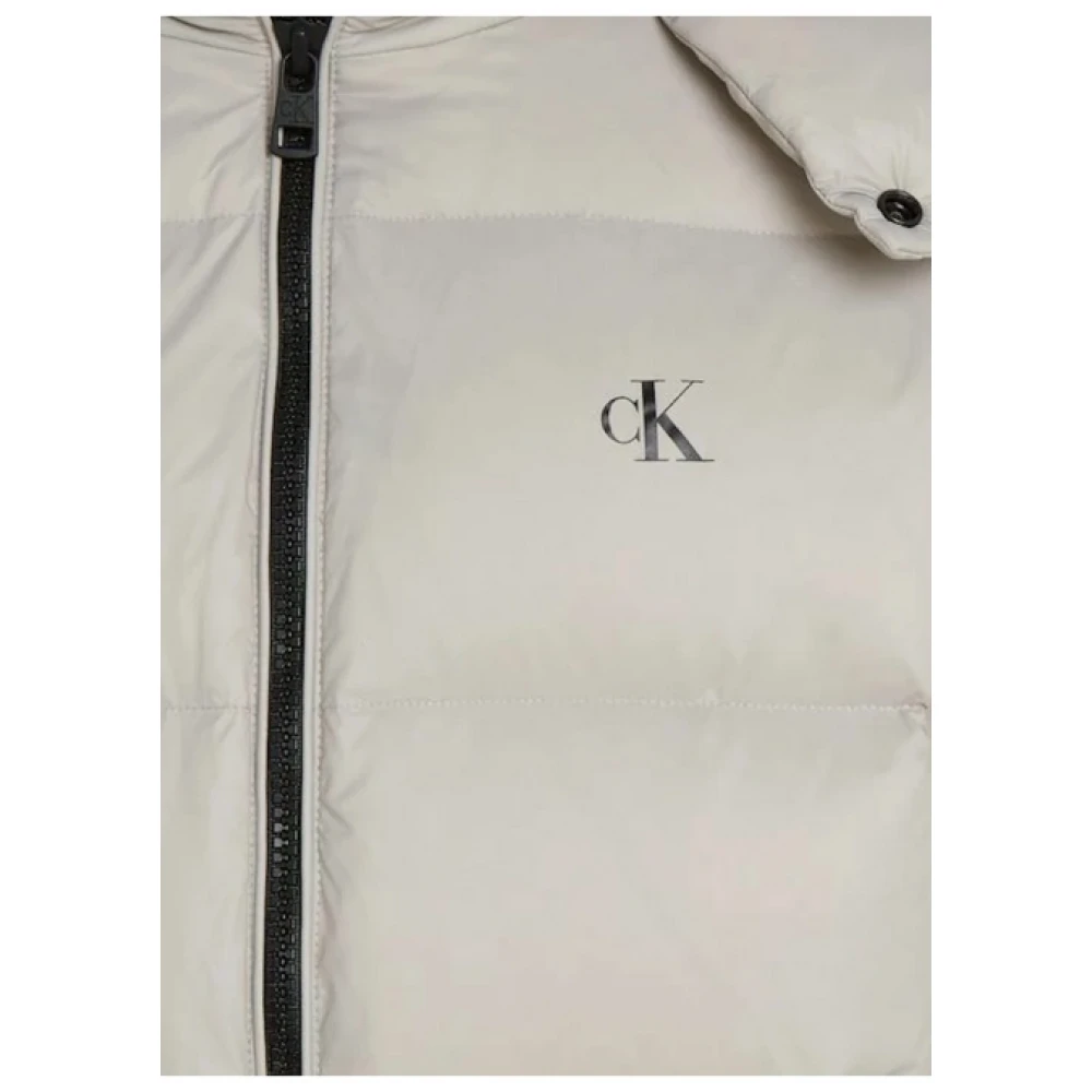 Calvin Klein Donkergrijze gewatteerde jas met afneembare capuchon Beige Heren