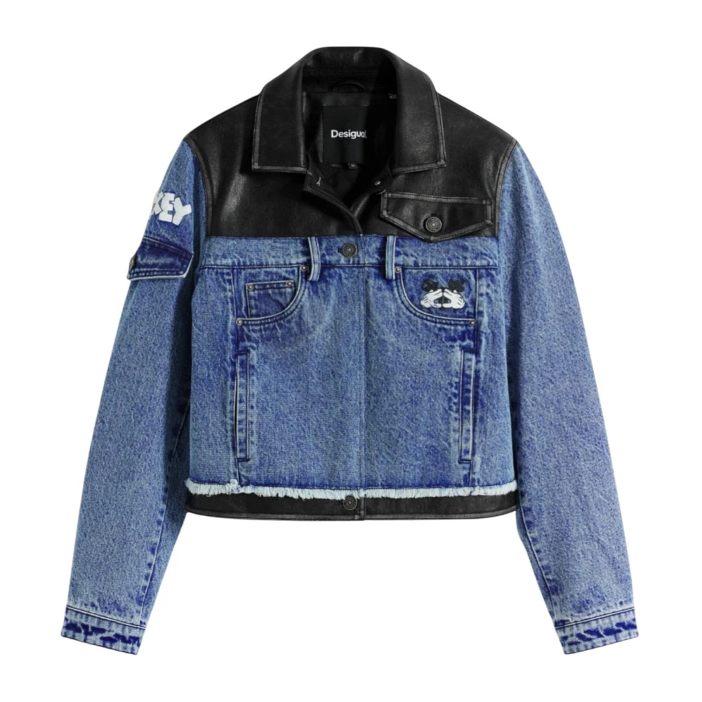 Desigual Women's Blue Urban Style Cropped Jacket With Contrasting Collar - Denim Jackets - L - Jackets