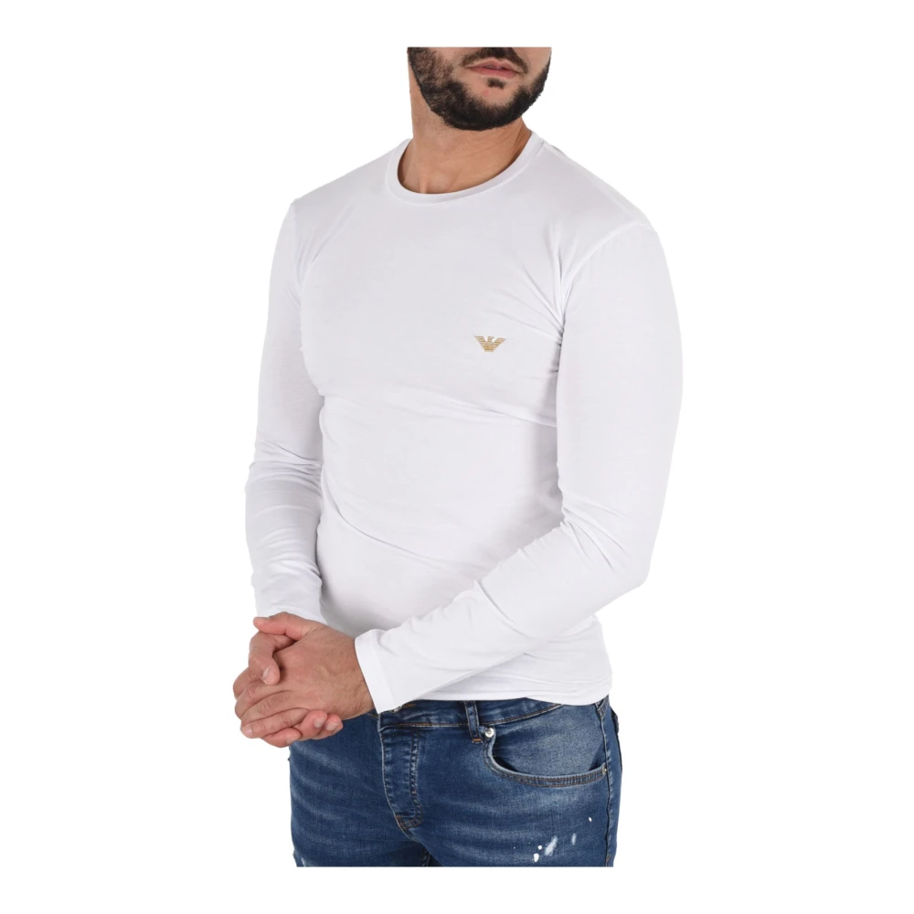 Emporio Armani Stretch Logo Geborduurd T-shirt Wit White Heren