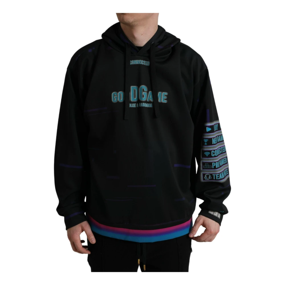 Dolce & Gabbana Men's Black Graphic Print Hooded Sweatshirt