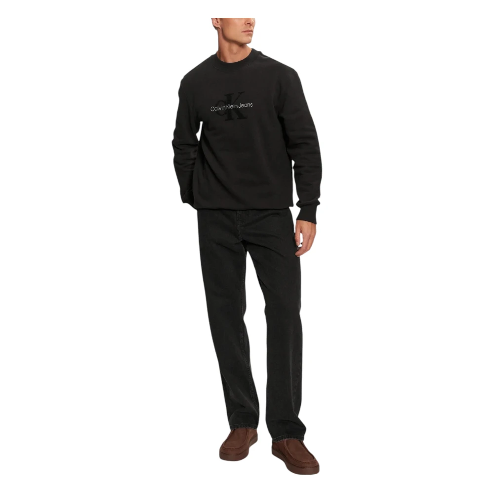 Calvin Klein Jeans Chenille Monologo Crew Neck Sweatshirt Black Heren