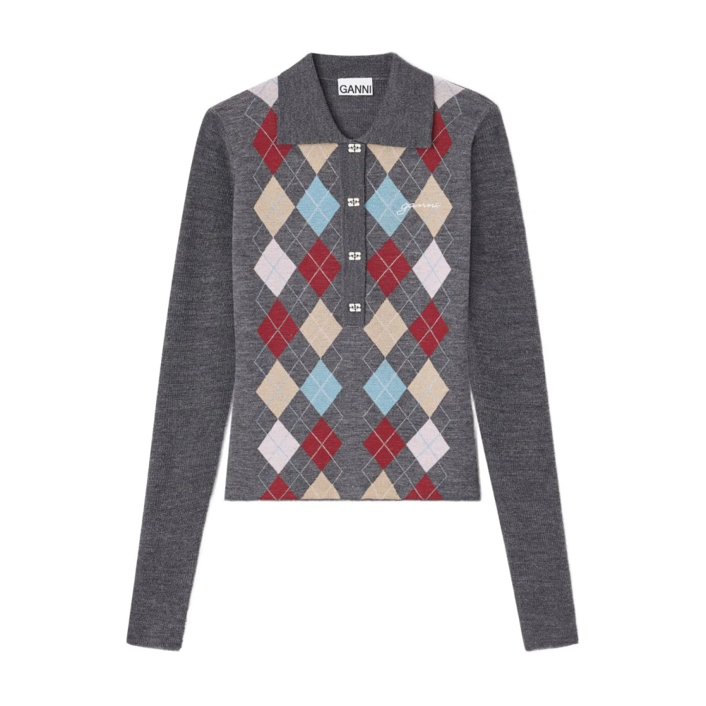 Ganni Knitted Polo Shirt - Female - Round-Neck Knitwear - Multicolor - S - Knitwear