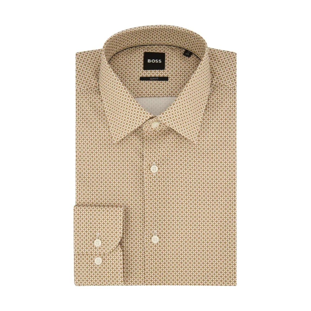 Boss Moderne Dobby Print Slim Fit Overhemd Beige Heren