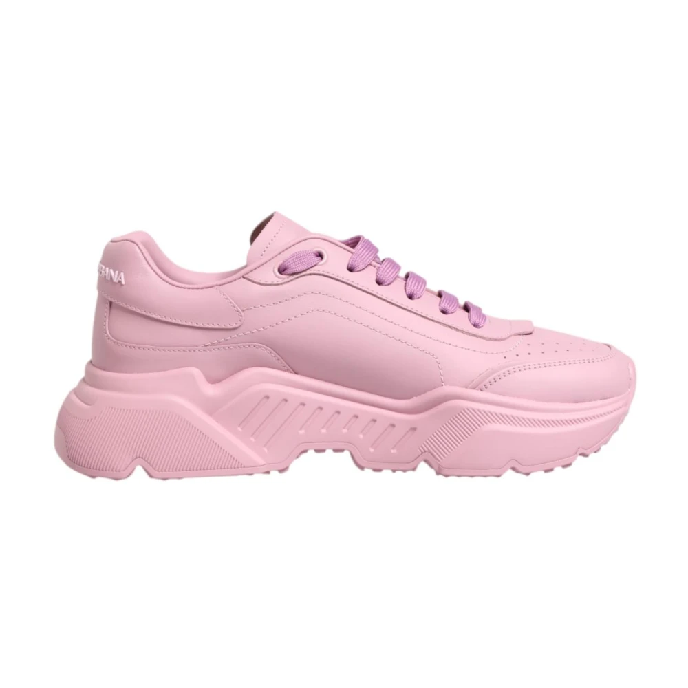 Dolce & Gabbana Men's Pink Leather Low Top Trainers - Sneakers - 9 Uk - Shoes